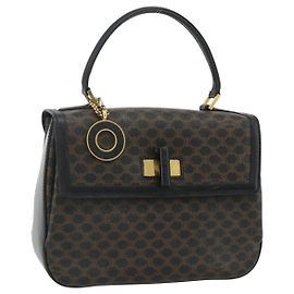 Céline Borsa a mano in tela Macadam CELINE in pelle PVC nera e oro Auth 178597A