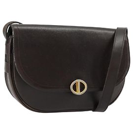 Borsa a Spalla Christian Dior in Pelle Marrone Scuro Oro Auth 178017