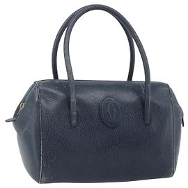 CARTIER Borsa a Mano Must Line Pelle Blu Navy Oro Auth 178134