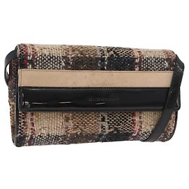 Borsa a Spalla BURBERRY Tweed Oro Beige Auth 177012