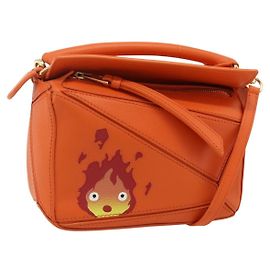 LOEWE - Mini borsa in pelle Ghibli Howl's Calcifer Puzzle 2way Arancione Auth 167270SM