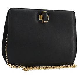Borsa a spalla con catena Salvatore Ferragamo in pelle nera e oro Auth 177335A