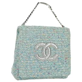 CHANEL Borsa a Catena Tweed Azzurro Chiaro Argento CC Auth 177972SV