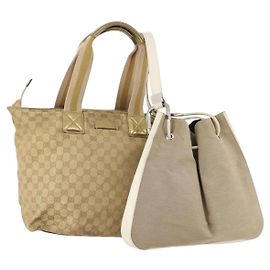 Borsa a Spalla in Tela GG Sherry Line di GUCCI 2 Pezzi Beige Auth BA12349