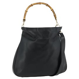 Borsa a Spalla in Pelle Gucci Bamboo 2way Nera Oro 001 2404 1577 Auth bs34581