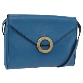 Céline Bolsa de Ombro CELINE Circle em Couro Azul Dourado Auth bs34941