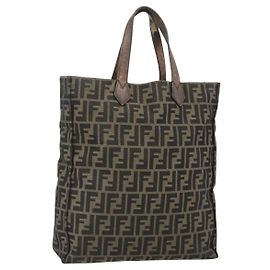 Sac fourre-tout en toile Zucca FENDI noir et marron Auth 177771