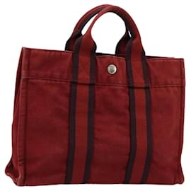 HERMES Fourre Tout PM Borsa a Mano in Cotone Rossa Argento Auth BA12360 - Hermès