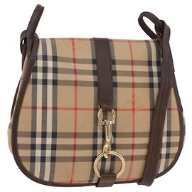 Borsa a Spalla Burberrys Nova Check in Tela e Pelle Beige Oro Auth bs34544