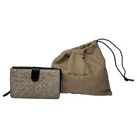 Portafoglio bifold in rafia intrecciata Bottega Veneta vintage naturale
