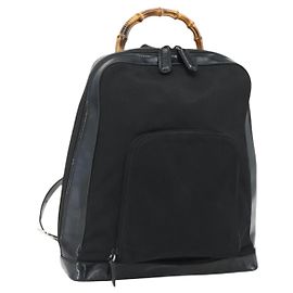 Bolso Gucci Bamboo de cuero patentado negro plateado 003 2058 0059 5 Auth ka4208