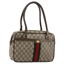 Borsa a mano GUCCI GG Supreme Web Sherry Line PVC Beige Oro Auth 177779