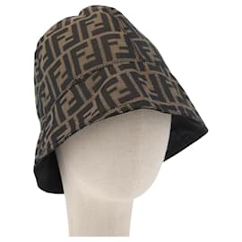FENDI Zucca Canvas Bucket Hat Black Brown Auth 177661A - Fendi