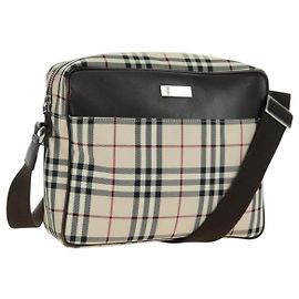 Burberry Borsa a Spalla Nova Check in Tela Beige Argento Autentica am11514
