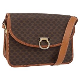 Céline Bolso de Hombro de Lona Macadam CELINE en Cuero PVC Marrón Dorado Auth 177673A