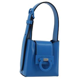 Borsa a mano Gancini in pelle blu argento Auth 177222A di Salvatore Ferragamo