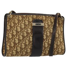 Borsa a Spalla in Tela Trotter Christian Dior Beige Oro Auth 177208