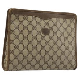 GUCCI GG Supreme Clutch Bag PVC Beige Oro 97 01 038 Auth 177482