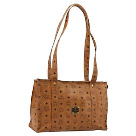 Borsa Tote MCM Vicetos Logogram in pelle PVC marrone oro Auth BA12397A