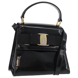 Borsa a Mano Vala Salvatore Ferragamo in Pelle Verniciata 2 in 1 Nero Oro Auth bs34547