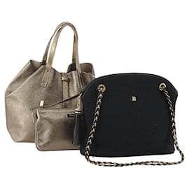 Autre Marque Borsa a Spalla TIFFANY&Co. BALLY in Nylon e Pelle 2 Set Nero Oro Autentico 173297