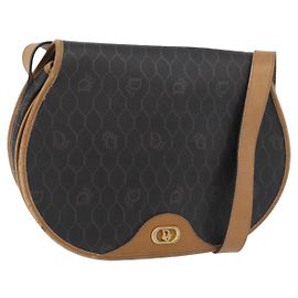 Borsa a spalla in tela a nido d'ape PVC nera e dorata Christian Dior Auth 178180
