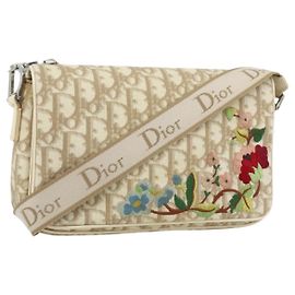 Borsa a Spalla in Tela Trotter Christian Dior PVC Beige Argento Auth 177983A