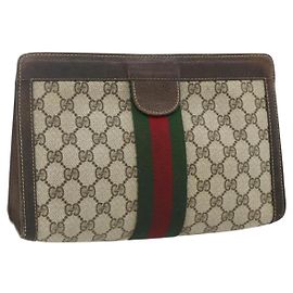 GUCCI GG Supreme Borsa Clutch Sherry Line PVC Beige 37 014 2125 Auth fm5326