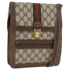 Borsa a Spalla GUCCI GG Supreme Web Sherry Line PVC Beige Oro Rosso Auth ka4225