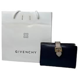 Vintage Givenchy genarbtes Leder Bifold-Portemonnaie in Marineblau