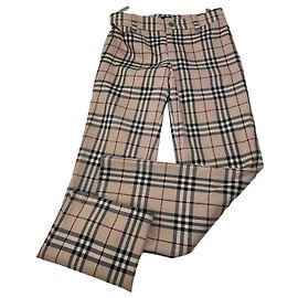 Vintage Burberry Nova Check Woll-Hosen in Beige XS