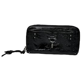 Chloé Vintage Chloe Patentes Leder Rundum-Reißverschluss Geldbörse Schwarz