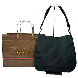 Borsa hobo in nylon Gucci vintage con rifiniture in pelle verde