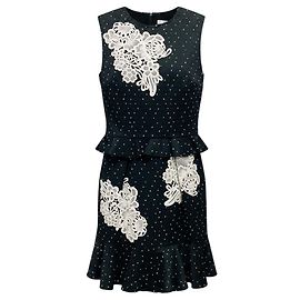 Vestido sin mangas con volantes en peplum de lunares bordados en negro / blanco Erdem