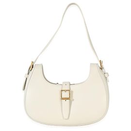 Saint Laurent Hobo Le Fermoir em Couro Liso de Bezerro Creme