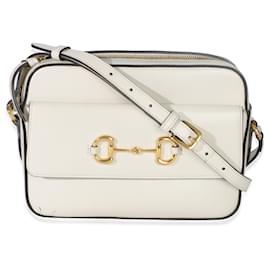 Sac à bandoulière Gucci 1955 en cuir de veau texturé blanc avec mors de cheval