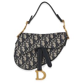Mini borsa a sella in tela obliqua blu navy Christian Dior