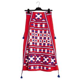 Autre Marque Vita Kin Slavic Red Hand-Embroidered Linen Skirt