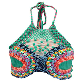 Etro Verde Multicolor Maglia Loto Top Corto de Crochet