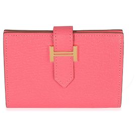 Portafoglio Porta tessere Hermès Rose Lipstick Chevre Mysore Bearn GHW