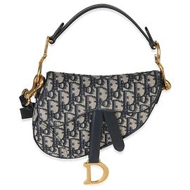 Borsa Mini Saddle in Tela Obliqua Blu Christian Dior