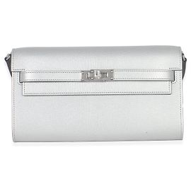 Portafoglio Hermès Kelly Wallet To Go in capra Chamkilight metallico argento PHW