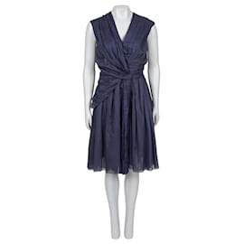 Vestido ajustado de algodón drapeado azul Prada - Talla 46 de segunda mano