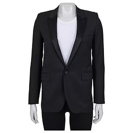 Blazer preto de corte reto com lapelas de cetim Saint Laurent Tamanho XS Usado