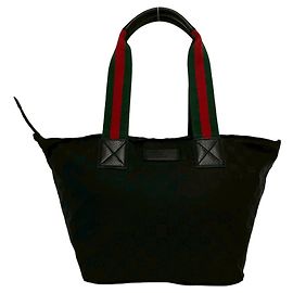 Bolsa tote em lona GG nylon couro da linha Sherry da Gucci