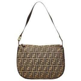 Fendi Borsa a spalla in tela FF Zucca marrone
