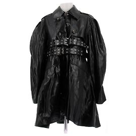 Ganni Schwarzer Trenchcoat aus recyceltem Leder mit Basque