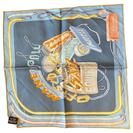 Hermès Gavroche 45 Chevaloscope Neon Seidentuch Weiß Blau Gelb