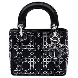 Dior Schwarze Mini aus Samt Cannage mit Strass verziert Lady Dior