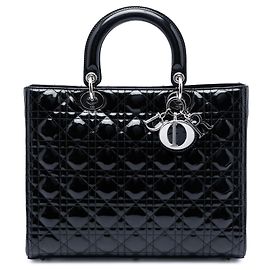 Dior Nero Grande Borsa in Pelle Laccata Cannage Lady Dior